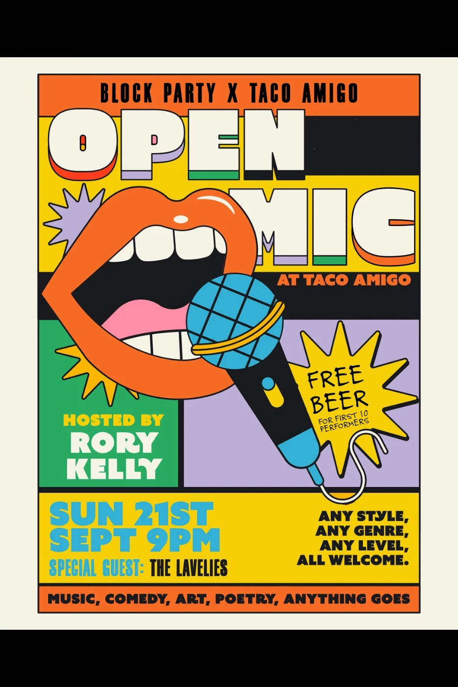 Open Mic Block Party x Taco Amigo w/ The Lavelies